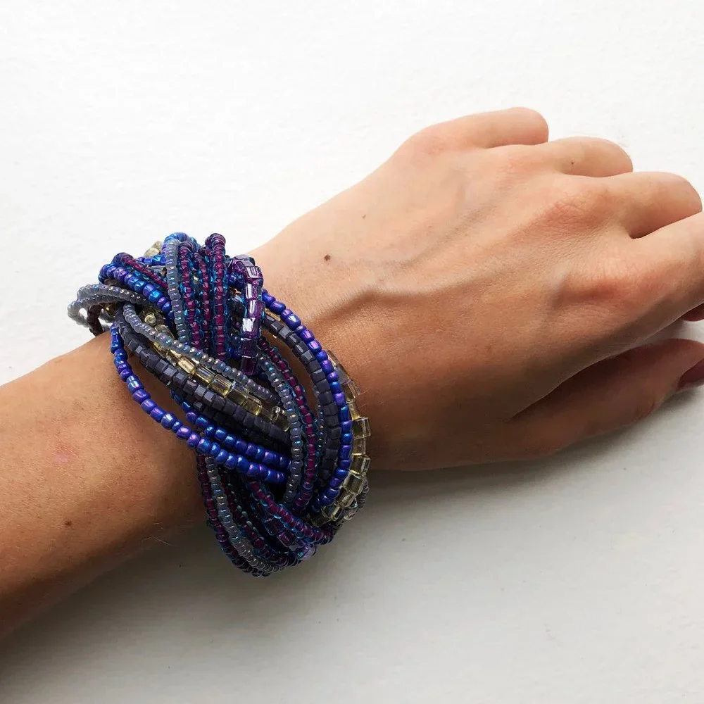 Super Chunky Purple Bracelet, Statement Wide Seed Bead Bracelet OOAK